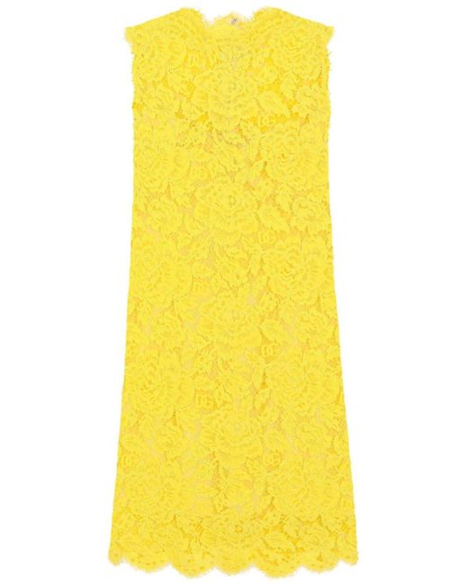 Vestido corto con encaje Dolce & Gabbana de color Yellow