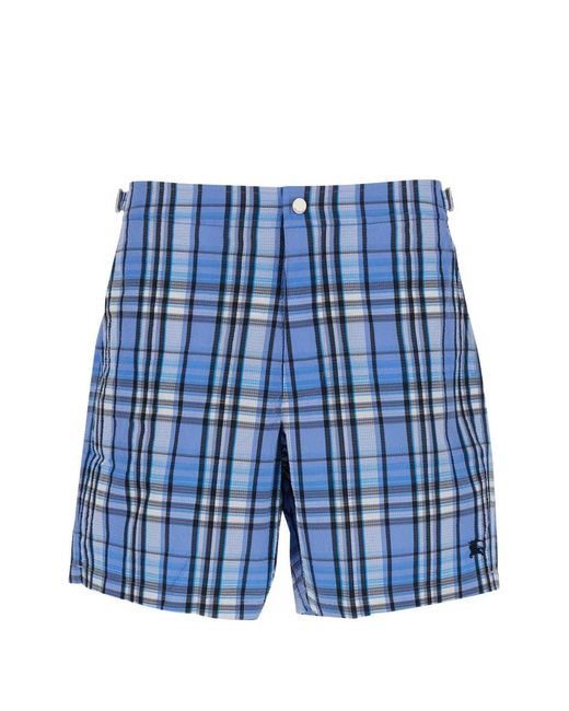 Burberry Blue Checked Buckled Swim Shorts for men