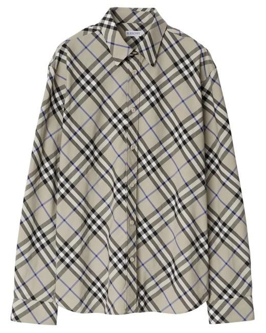 Burberry Gray Checked Cotton Shirt for men