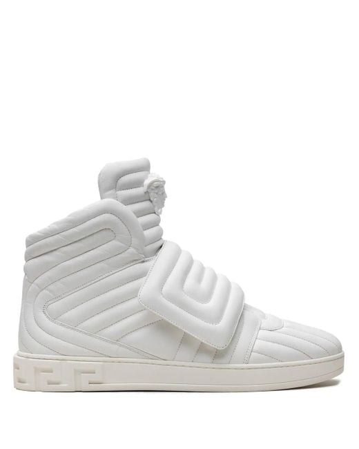 Versace White Quilted Leather High-Top Sneakers for men