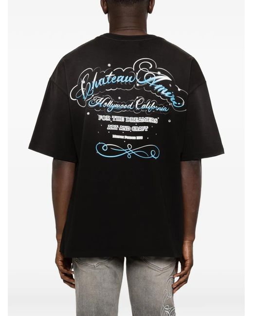 Amiri Black Crystal Chateau Script T-Shirt for men