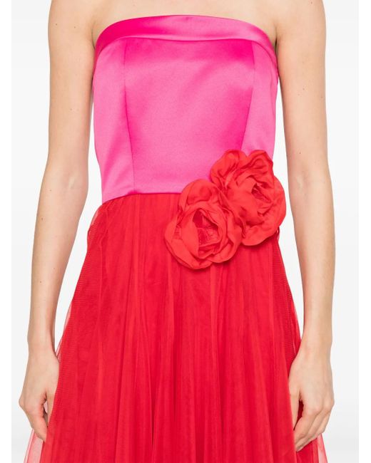 Parlor Red Floral-Appliqué Gown