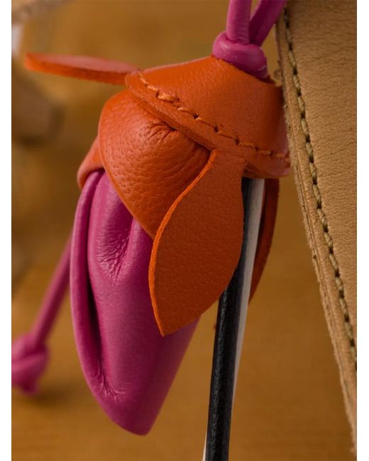 Prada Brown Antiqued Leather Thong Sandals With Floral Ornament