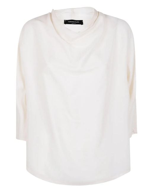 Fabiana Filippi White Enver Satin Short Sleeve Top With Detail