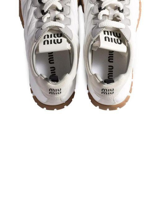 Miu Miu White Suede And Nylon Low-Top Sneakers