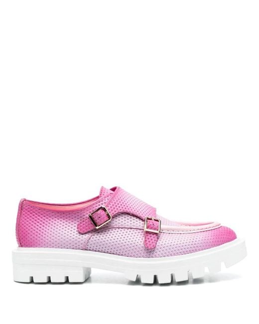 Santoni Pink Leather Double-Buckle Loafers