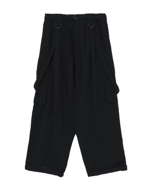 Strap-detailing drop-crotch pants Yohji Yamamoto en coloris Black