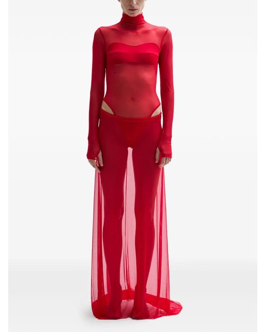 Atu Body Couture Red Cardinal Long-Sleeve High-Neck Dress