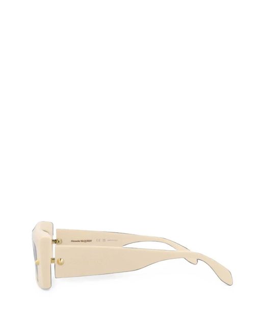 McQueen White Spike-Stud Rectangle-Frame Sunglasses