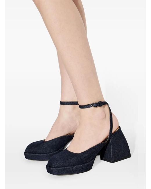 NODALETO White Platform Denim Pumps