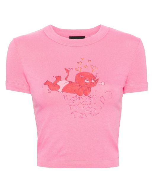 we11done Pink Doodle Monster-print T-shirt - Women's - Polyurethane/cotton