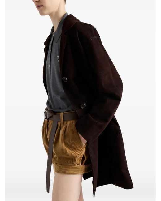 Prada Black Manteau Mi-Long En Daim