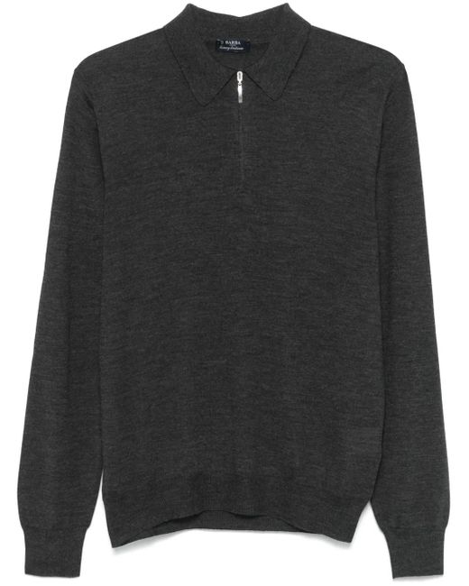 Barba Napoli Black Fine-Knit Polo Shirt for men