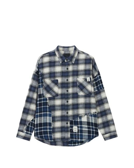 FIVE CM Blue Patchwork Frayed Shirt for men