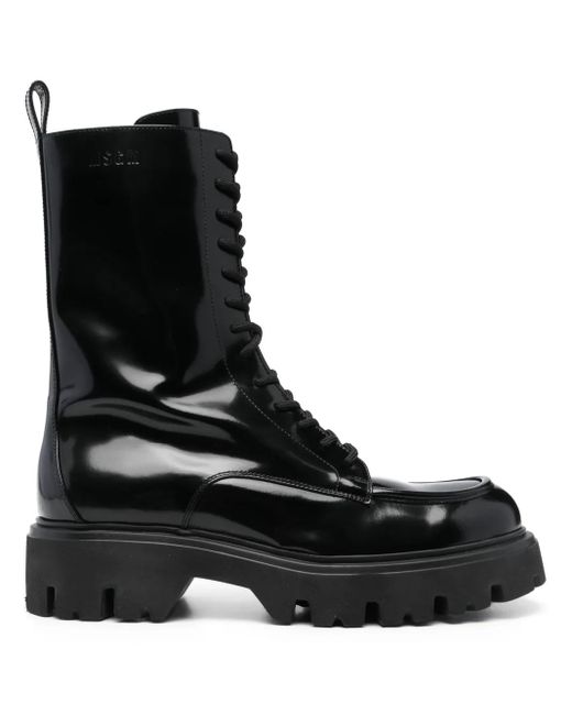 MSGM Black Lace-Up Ankle-High Boots for men