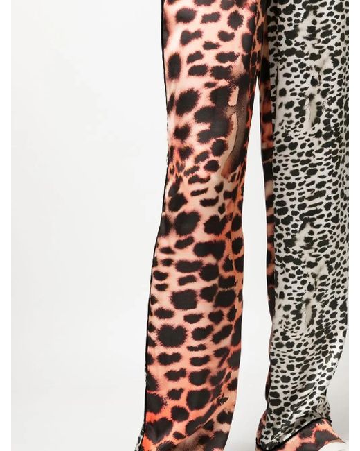 Roberto Cavalli Natural Leopard Print Panelled Trousers