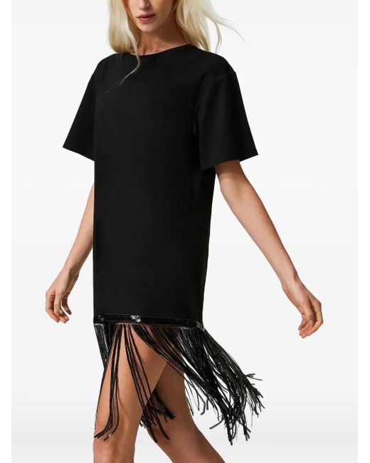 Twinset Black Sequin-Fringe T-Shirt