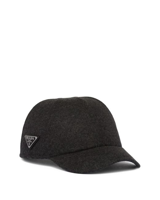 Prada Gray Triangle-Logo Felt Baseball Cap for men