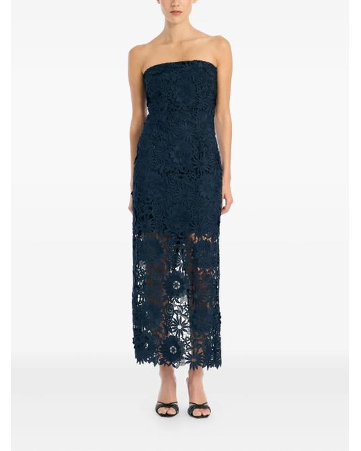 ROTATE BIRGER CHRISTENSEN Blue Floral-Lace Midi Dress
