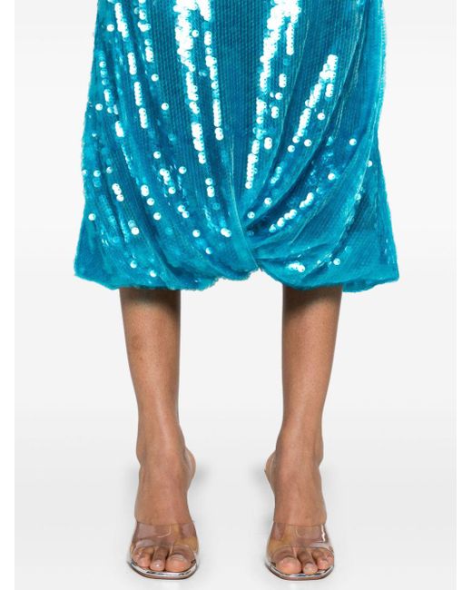 16Arlington Blue Sidd Sequined Mesh Midi Dress
