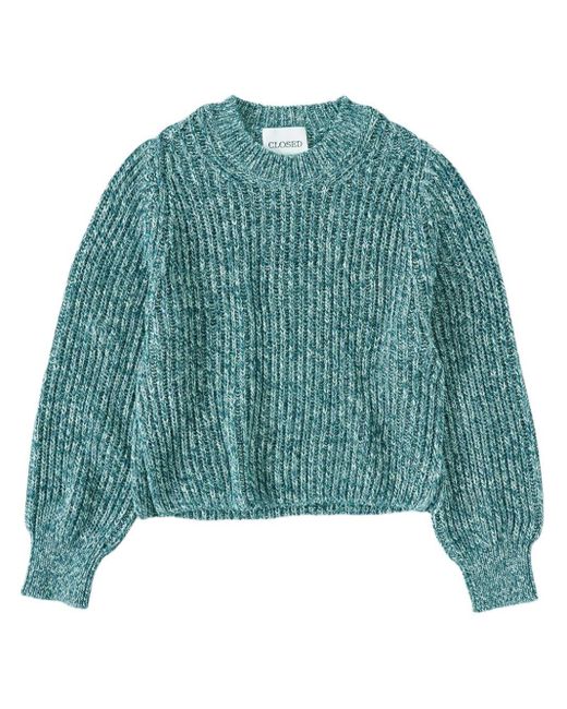 Closed Blue Round-neck Speckle-knit Jumper
