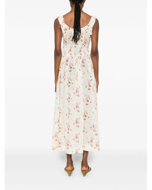 Doen White Emmaretta Floral-Print Midi Dress