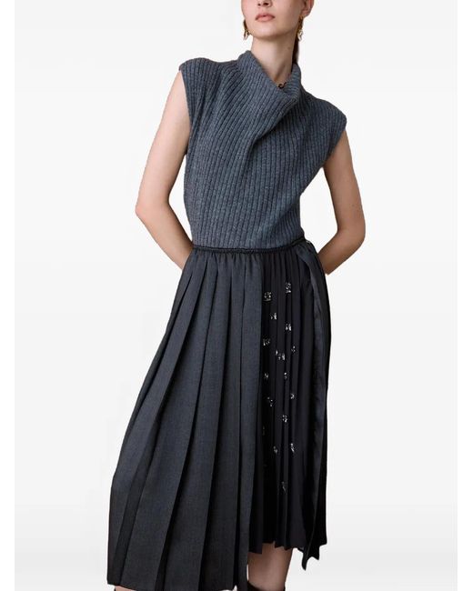 Liu Jo Blue Pleated Skirt With Jewel Embroidery