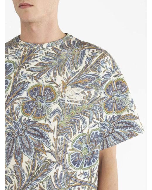 Etro Gray Paisley-Print Cotton T-Shirt for men