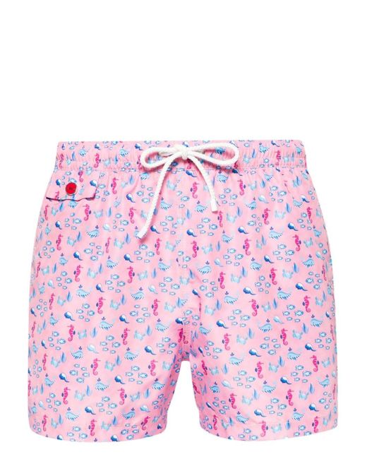 Kiton Pink Fish-print Swim Shorts for men