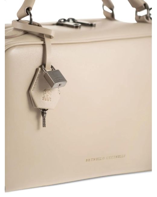 Brunello Cucinelli Natural Padlock Explorer Leather Tote
