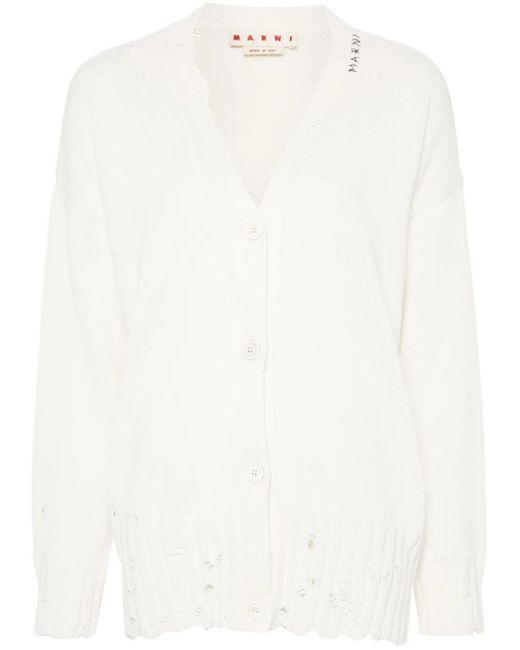 Marni White Logo-Embroidered Cardigan