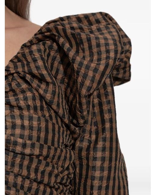 Ganni Brown V-Neck Checked Mini Dress