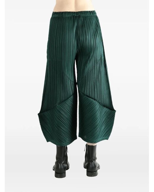 Pleats Please Issey Miyake Green Pleated Panelled Trousers