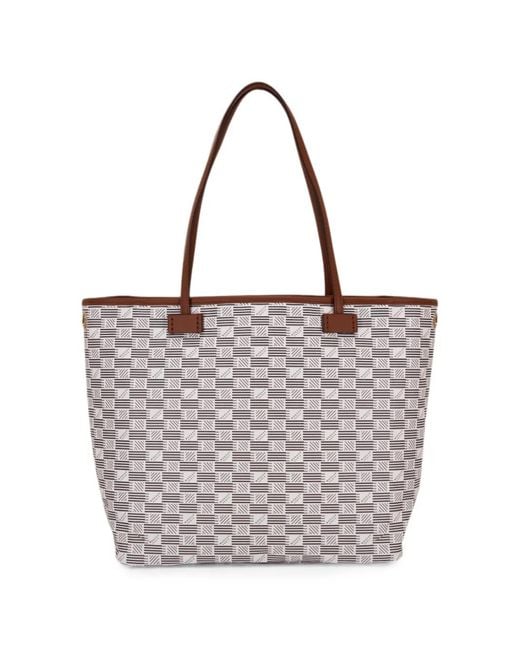 Moreau Gray Saint Tropez Monogram-Pattern Leather-Trim Tote Bag