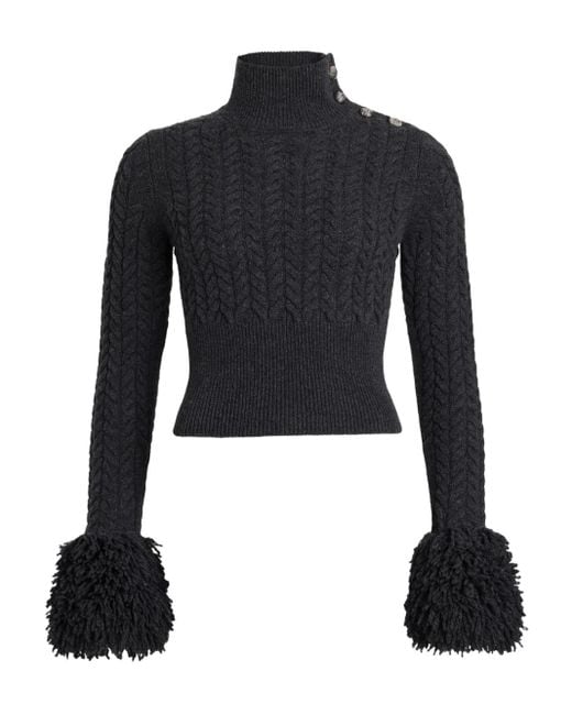 Patou Black Zopfmuster-Pullover Mit Fransenbesatz