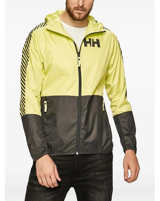 Helly Hansen Yellow Logo-Print Hooded Windbreaker for men