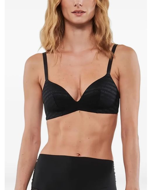 Giorgio Armani Black Logo-Pattern Cup Bra