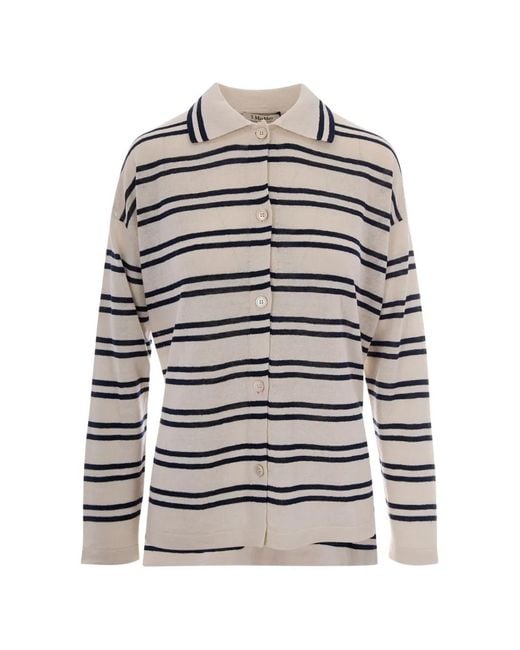 Max Mara Gray Striped-Pattern Linen Cardigan