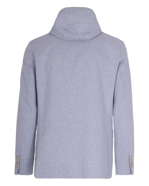 Eleventy Blue Hooded Cotton Jacket for men