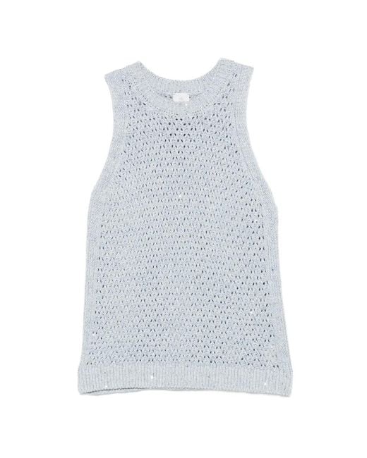 Eleventy White Sequin-Embellished Open-Knit Vest