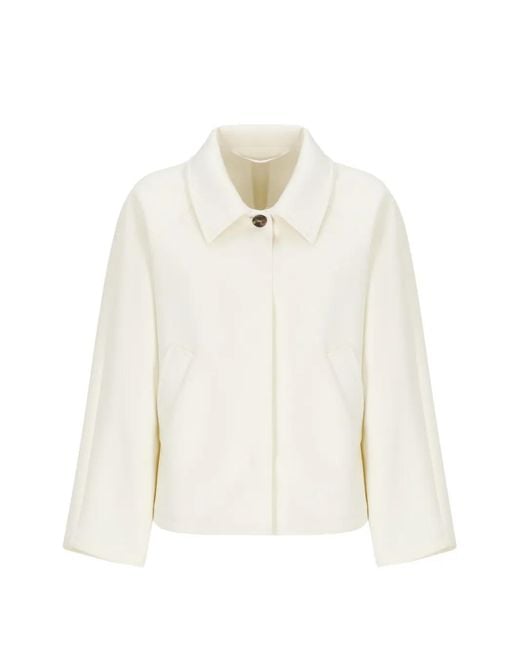 Emme White Spread-Collar Raglan-Sleeve Jacket
