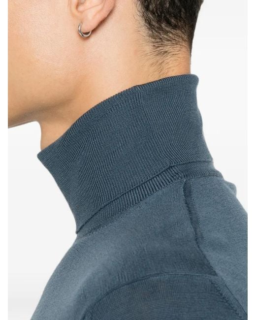 Canali Blue Roll-Neck Long-Sleeve Sweater for men