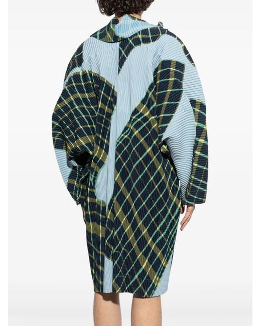 Homme Plissé Issey Miyake Blue Windswept Plaid Coat for men