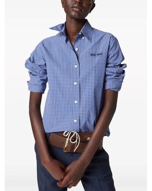 Miu Miu Women Check Shirt in Blue | Lyst Miu Miu Women Check Shirt in Blue | Lyst
