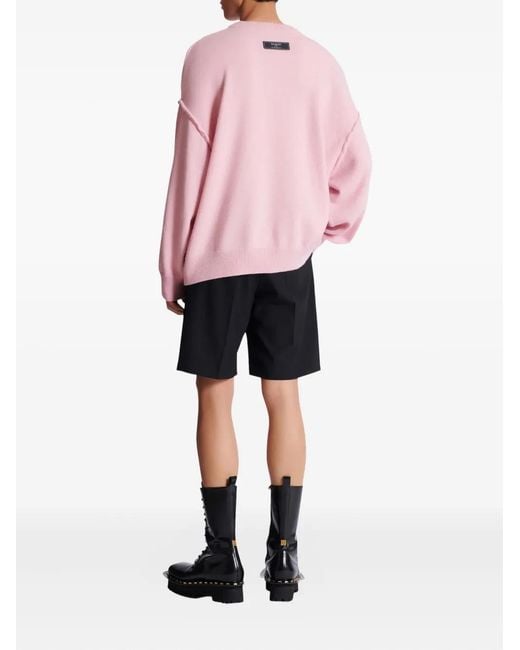 Balmain Pink Crew-Neck Cashmere Sweater for men