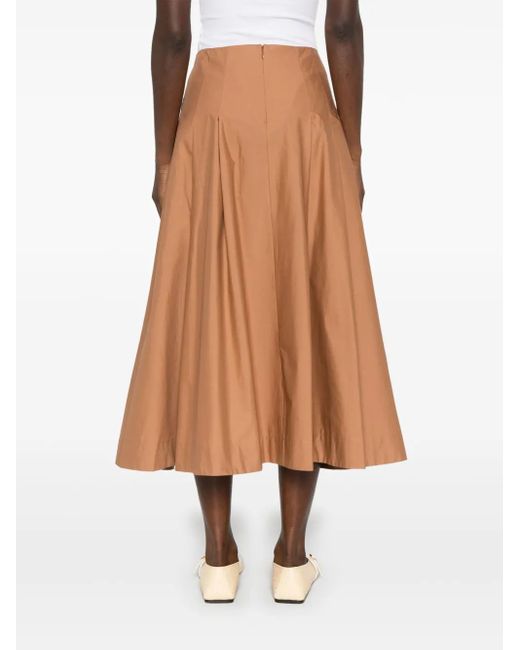 Nude Brown Pleat-Detail Midi Skirt