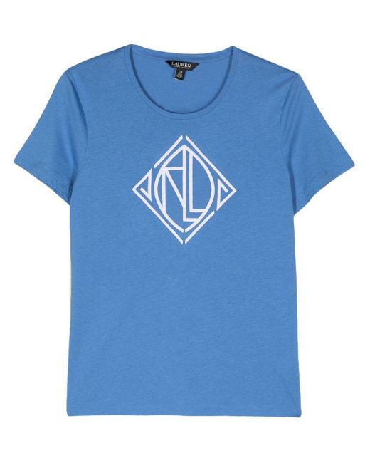 T-shirt en coton mélangé à logo brodé Lauren by Ralph Lauren en coloris Blue