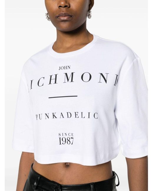 John Richmond Cropped T-shirt Met Logoprint in het White