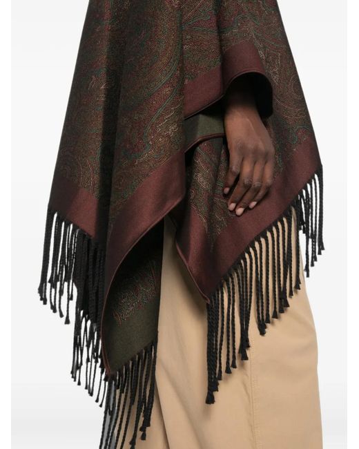 Etro Black Paisley-Print Hooded Poncho