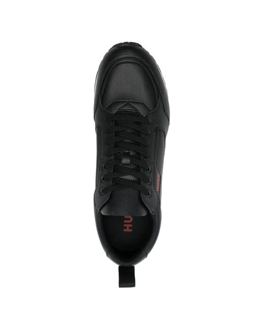 HUGO Black Logo-Print Leather Sneakers for men